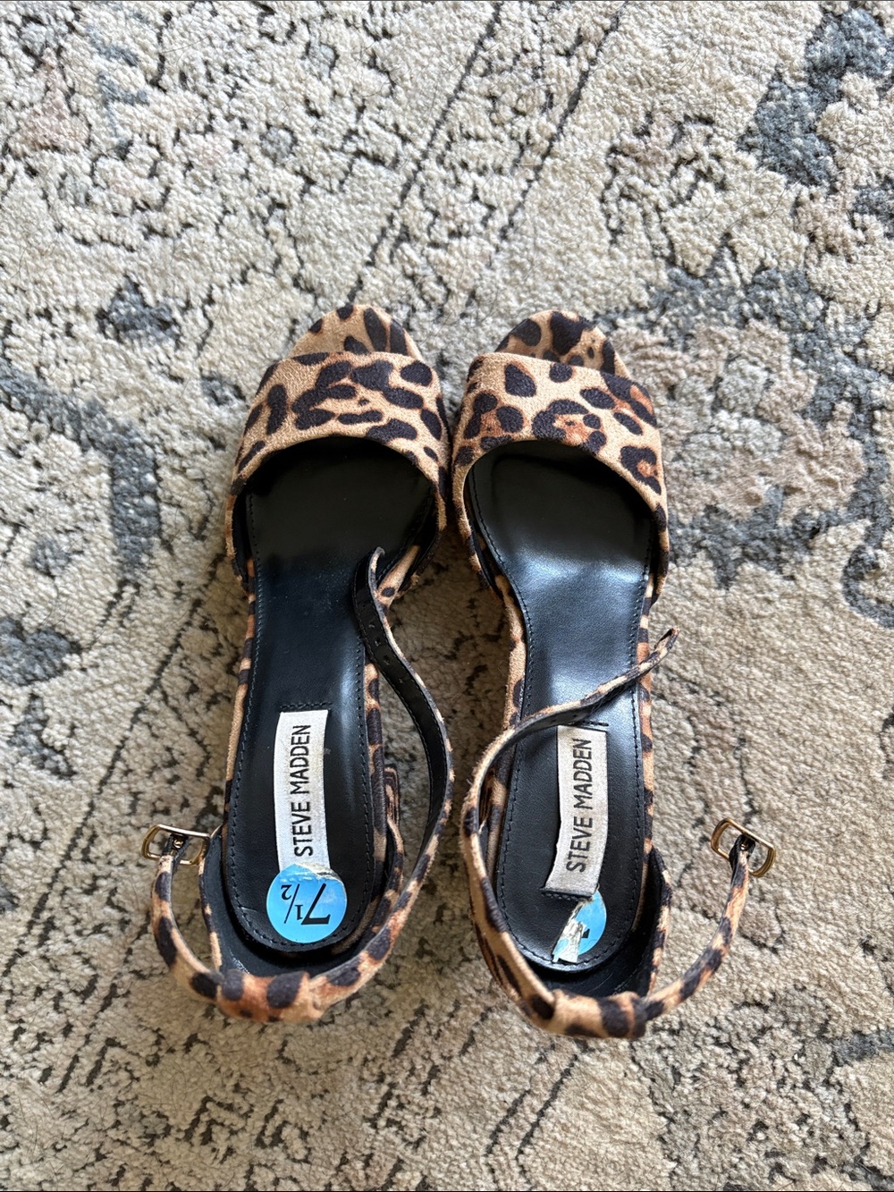 Steve Madden Leopard-Pattern Open-Toe Slingback Heels in Brown and Black